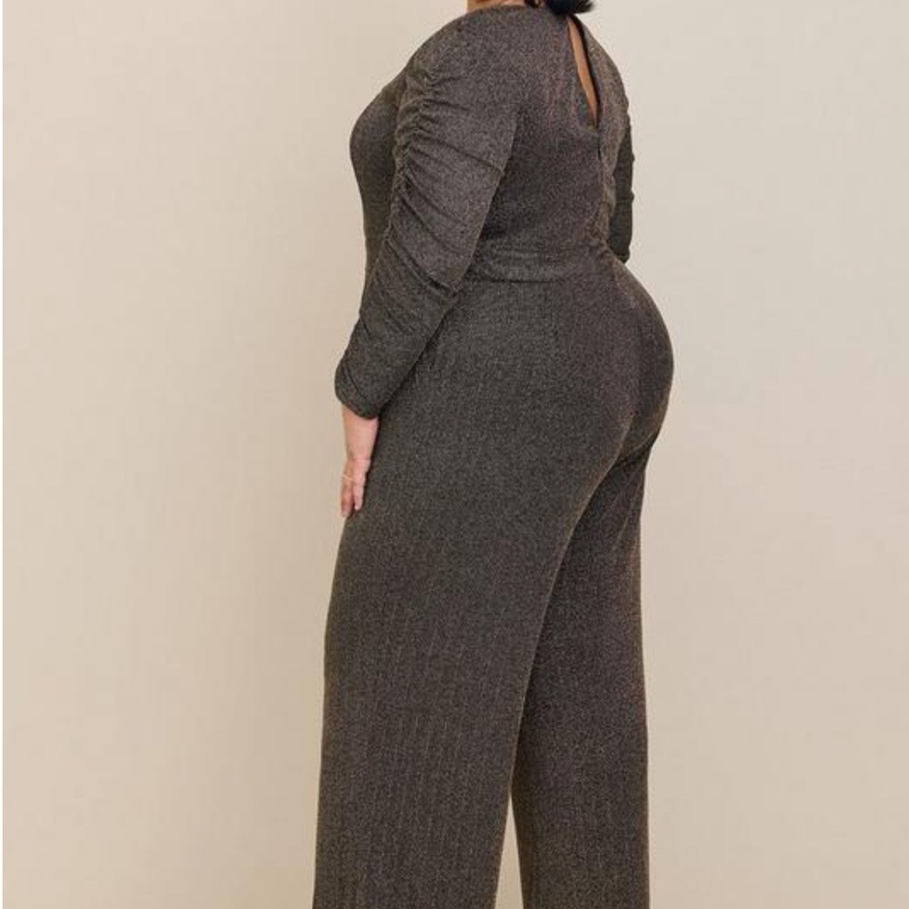 NWT Torrid new Glitter Knit Sweetheart Neck Jumpsuit gold and black shinny - Picture 2 of 4